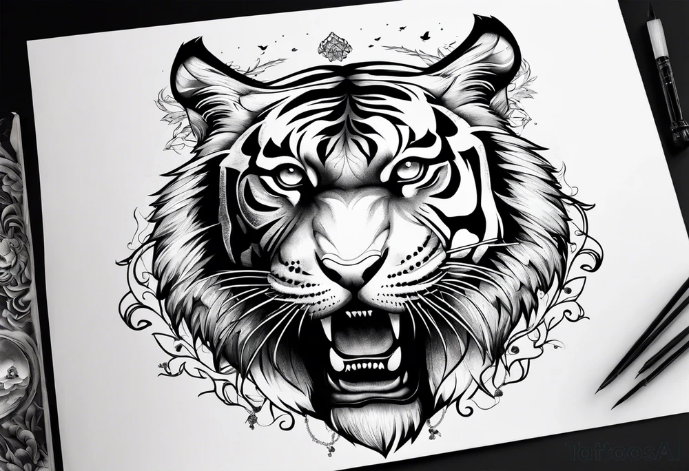 Tiger three eye and a crow tattoo idea