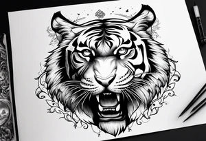 Tiger three eye and a crow tattoo idea