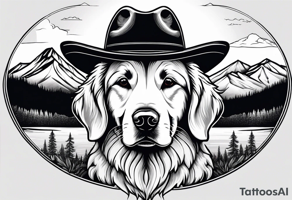cowboy hat with mountains in it and a golden retriever tattoo idea