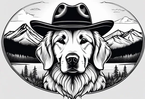 cowboy hat with mountains in it and a golden retriever tattoo idea