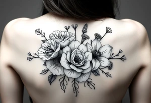 3d realistic Bouquet Carnation rose lily luster and aster flower tattoo idea