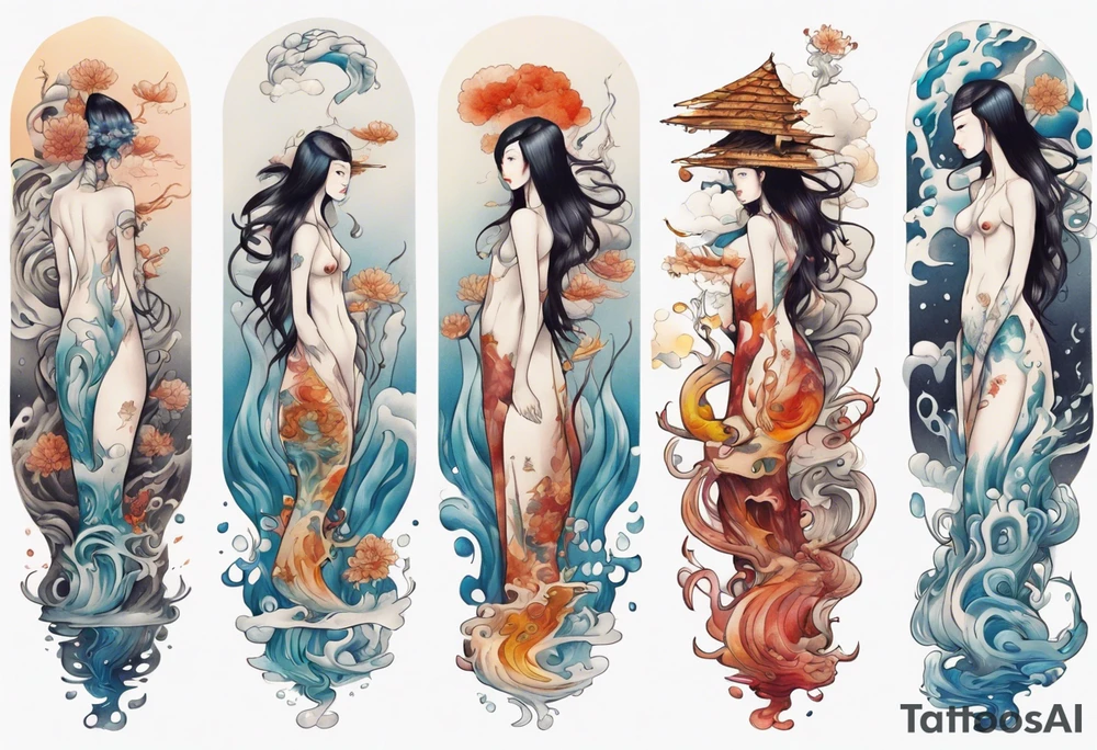 a tall woman made of water tattoo idea