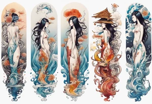 a tall woman made of water tattoo idea
