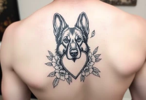 short haired german shepherd floral sacred heart tattoo idea