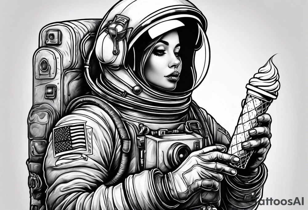 full length astronaut eating an ice cream cone tattoo idea
