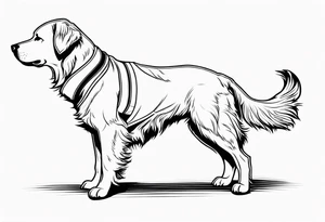 a golden retriever in a jujitsu gi full body view tattoo idea