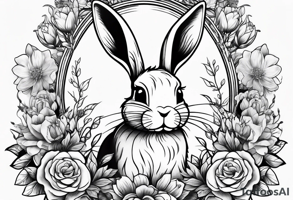 Bunny and flowers tattoo idea