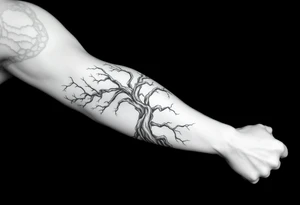 Arm sleeve, tree with limbs wrapping around, negative space tattoo idea