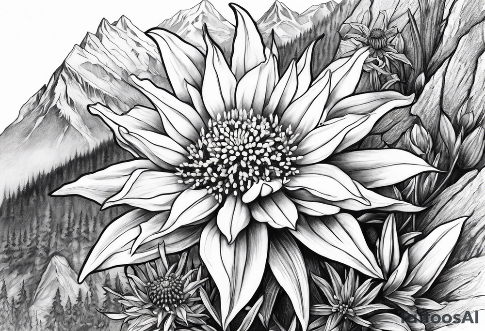 Edelweiss flower on a mountain tattoo idea