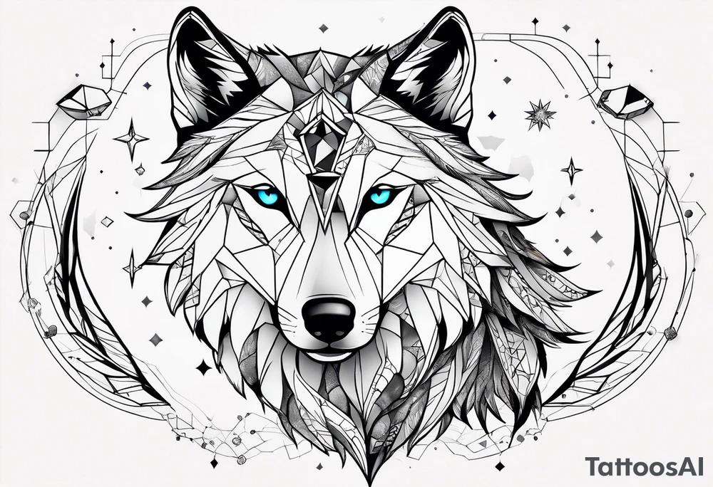 Constellation, two animal wolf, géométric tattoo idea