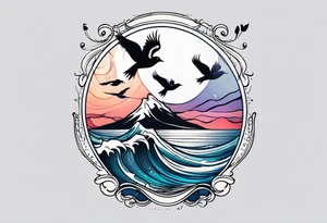 calm sea with birds tattoo idea