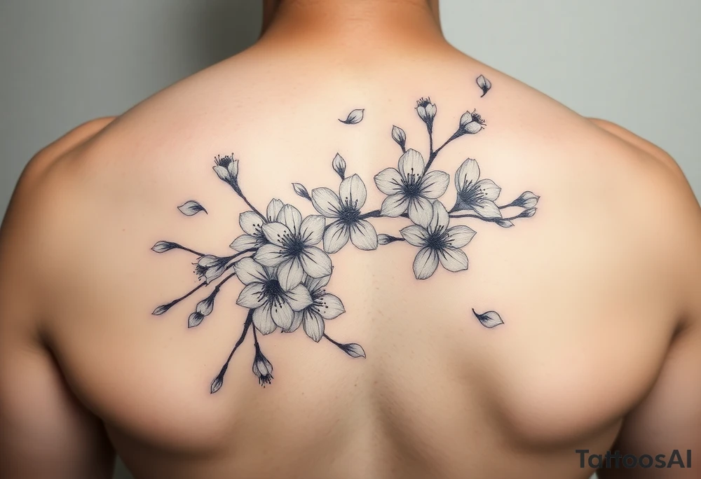 delicate cherry blossoms swirling in spring breeze with petals tattoo idea