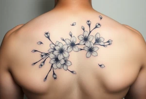 delicate cherry blossoms swirling in spring breeze with petals tattoo idea