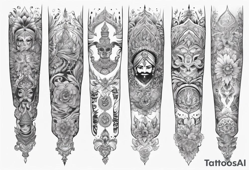 Full Leg sleeve tattoo representing Punjabi values tattoo idea