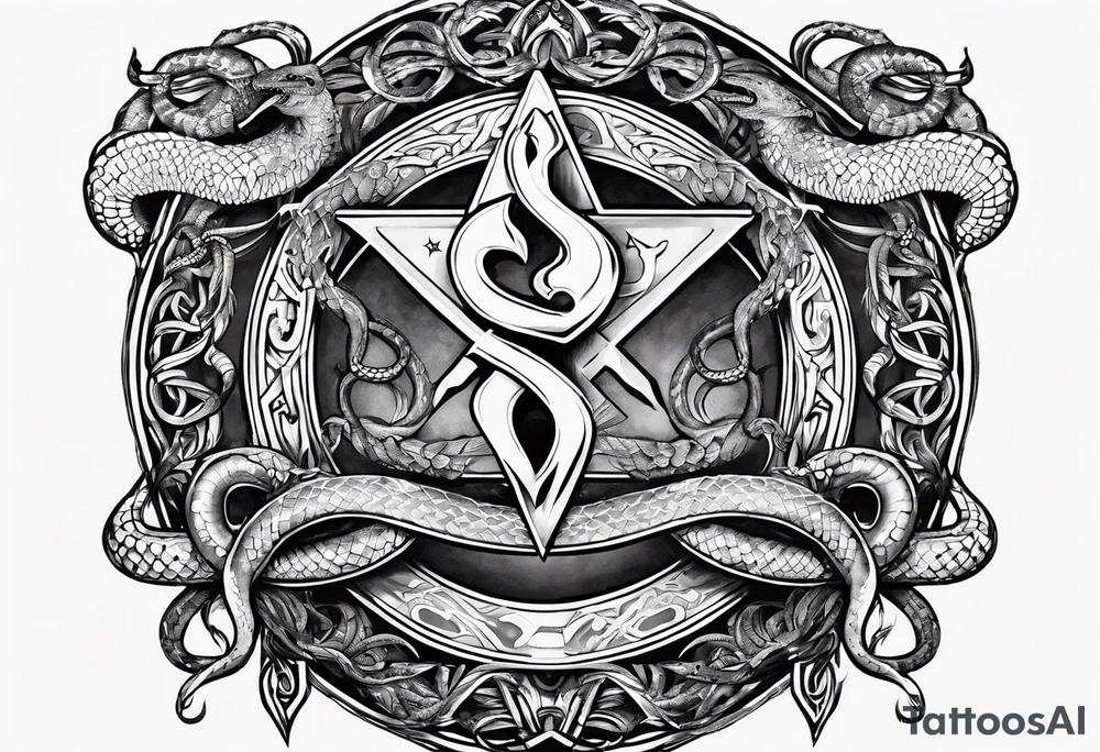 staff of caduceus snakes square and compass tattoo idea