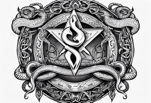 staff of caduceus snakes square and compass tattoo idea