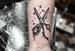 Barber pole and scissors and razor with raining money tattoo idea