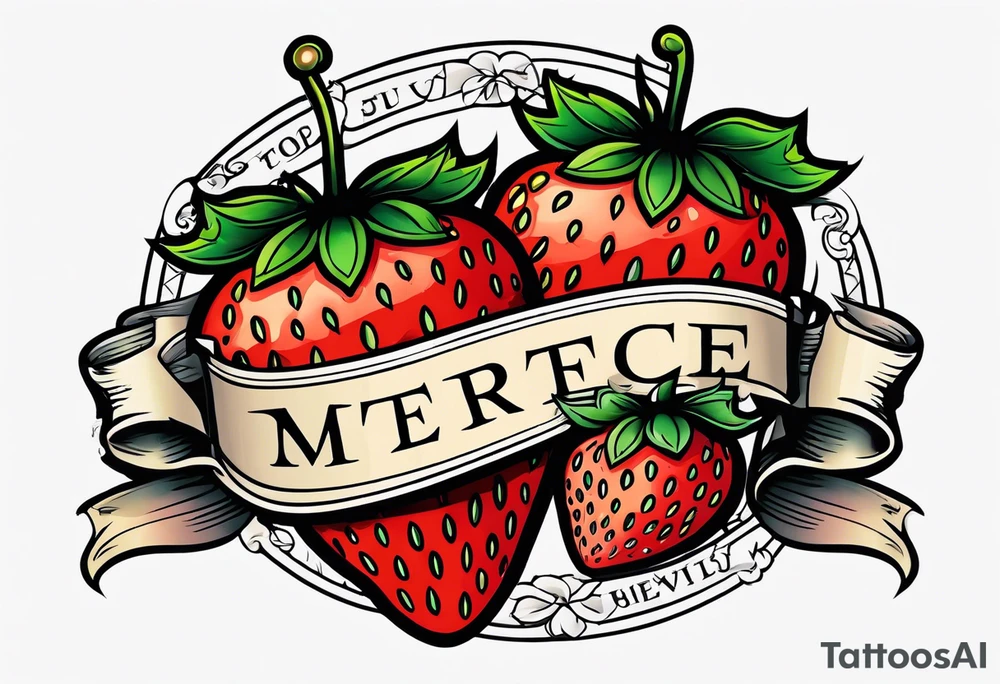 neo traditional Strawberry and Banner tattoo idea