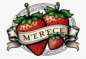 neo traditional Strawberry and Banner tattoo idea