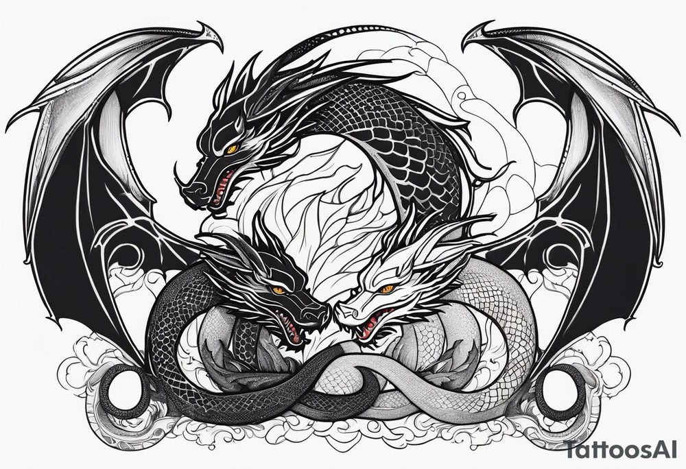 Mother dragon protecting 3 young dragons tattoo idea