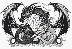 Mother dragon protecting 3 young dragons tattoo idea