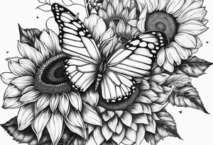 Leg sleeve with sunflowers and butterflies tattoo idea