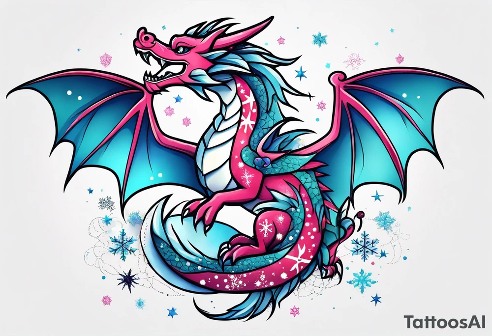 Constellation, kawaii dragon, snowflake tattoo idea