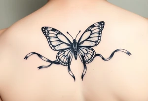 ethereal butterfly with flowing silk HIV-positive symbol ribbons in moonlight tattoo idea