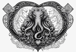 Long sleeve. Lovecraftian creature, protecting a heart. tattoo idea