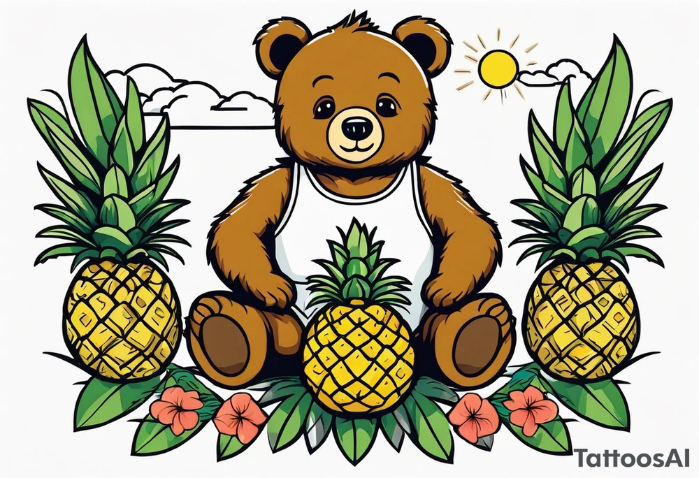 Bear loves pineapples and coconuts tattoo idea