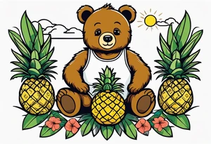 Bear loves pineapples and coconuts tattoo idea