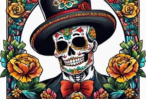 Mexico day of dead  rectangle  man skeleton tattoo idea