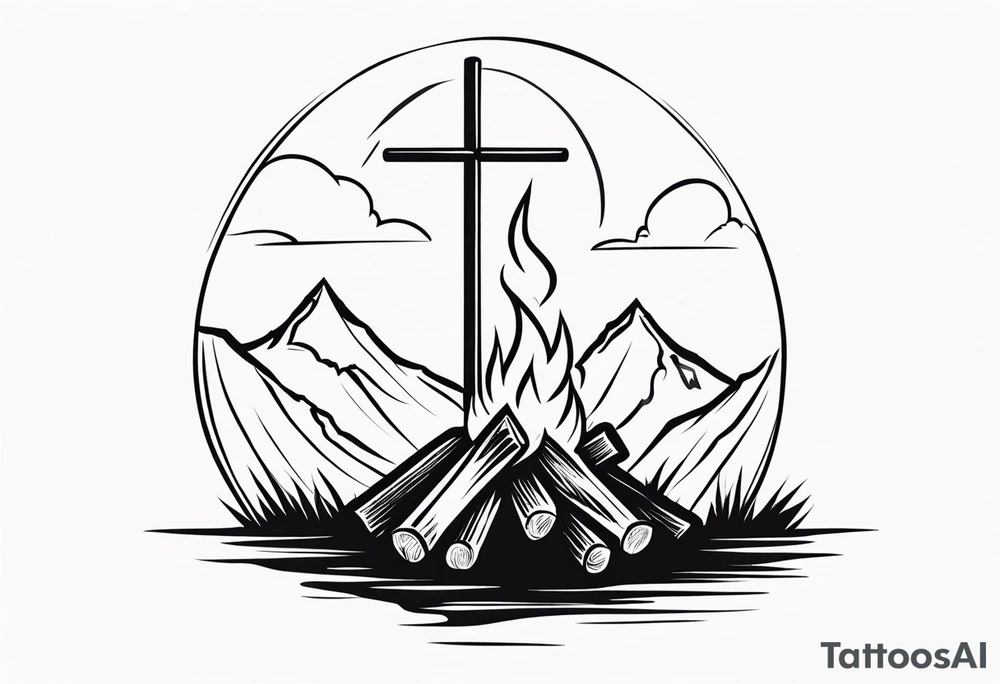 cross with campfire tattoo idea