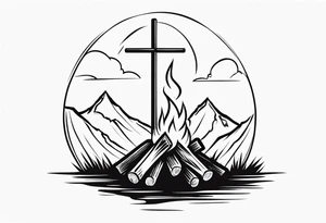 cross with campfire tattoo idea