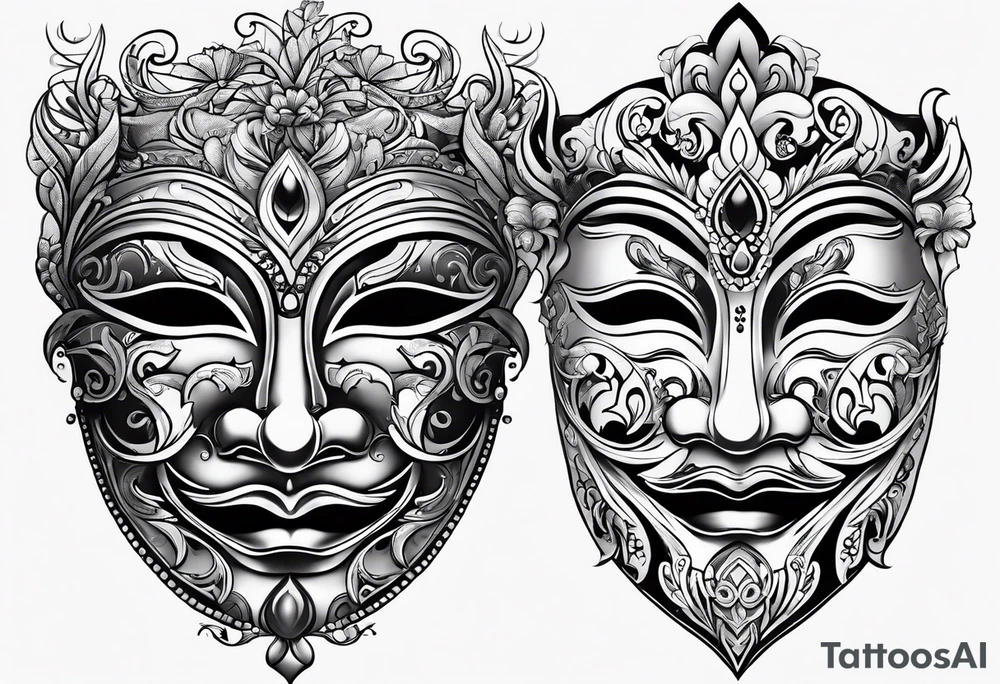 happy and sad masks from theatre tattoo idea