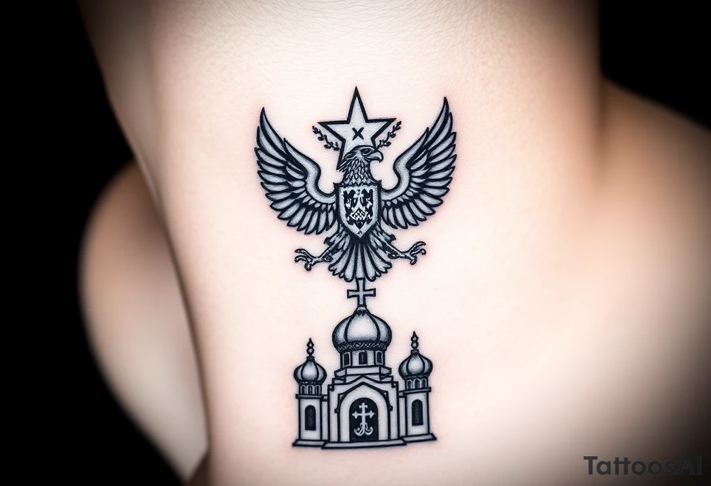 Top: Russian star 
Middle: russian double-headed eagle coat of arms
Bottom: Orthodox church dome with a cross tattoo idea