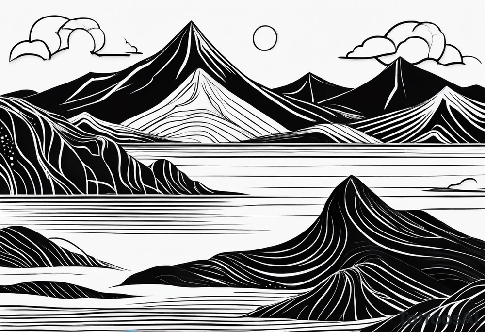 Line art minimalist sun mountain water simple 
Basic tattoo idea