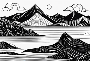 Line art minimalist sun mountain water simple 
Basic tattoo idea