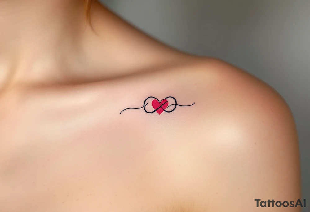 A purple and black shaded infinity symbol wrapping around a red heart in the middle. tattoo idea