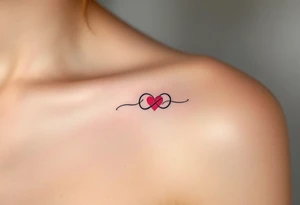 A purple and black shaded infinity symbol wrapping around a red heart in the middle. tattoo idea