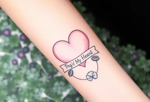 a big pale pink heart in a huge patch of green shamrocks, and  purple thistles with a banner across the heart that says Peg 'o My Heart tattoo idea