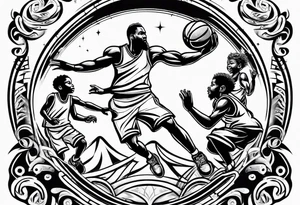 Dad playing basketball with 2 kids tattoo idea