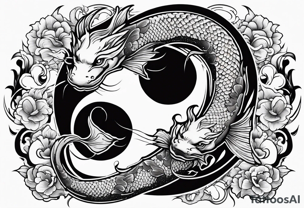 powerful ying Yang symbol made of koi fish and dragons tattoo idea