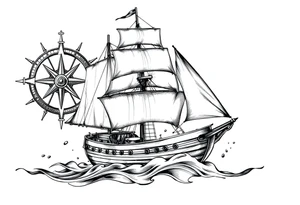 sailing ship, sea, compass. tattoo idea