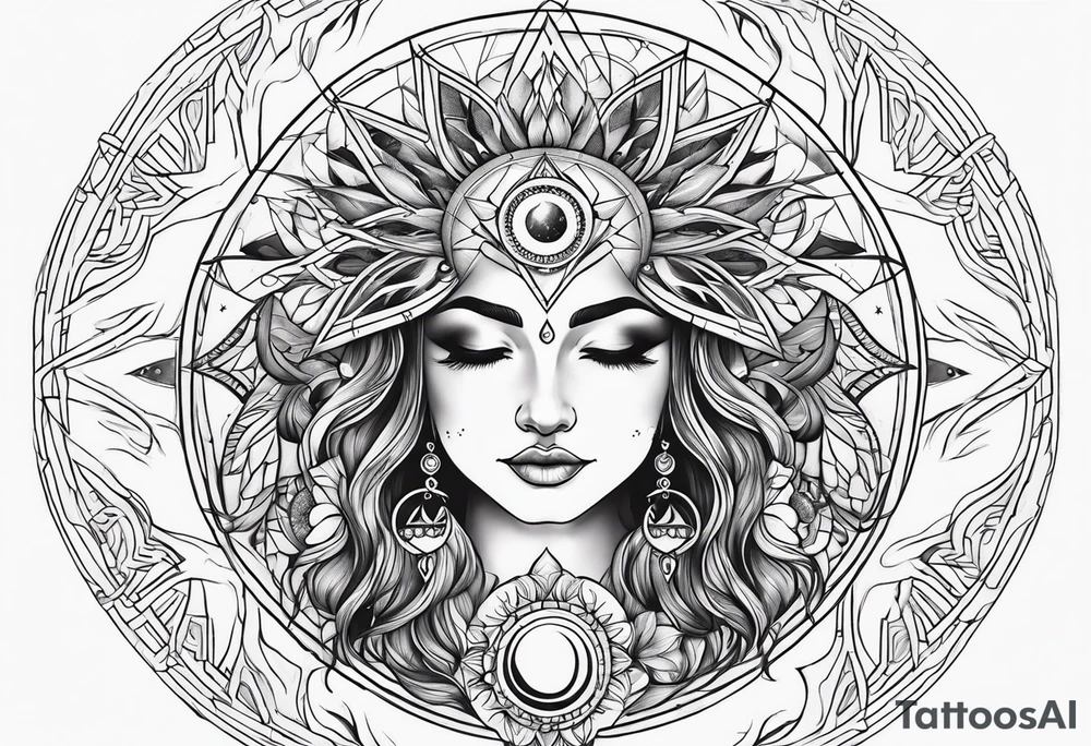 Mother earth celestial stars moon sun tattoo idea