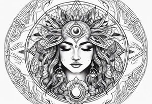 Mother earth celestial stars moon sun tattoo idea