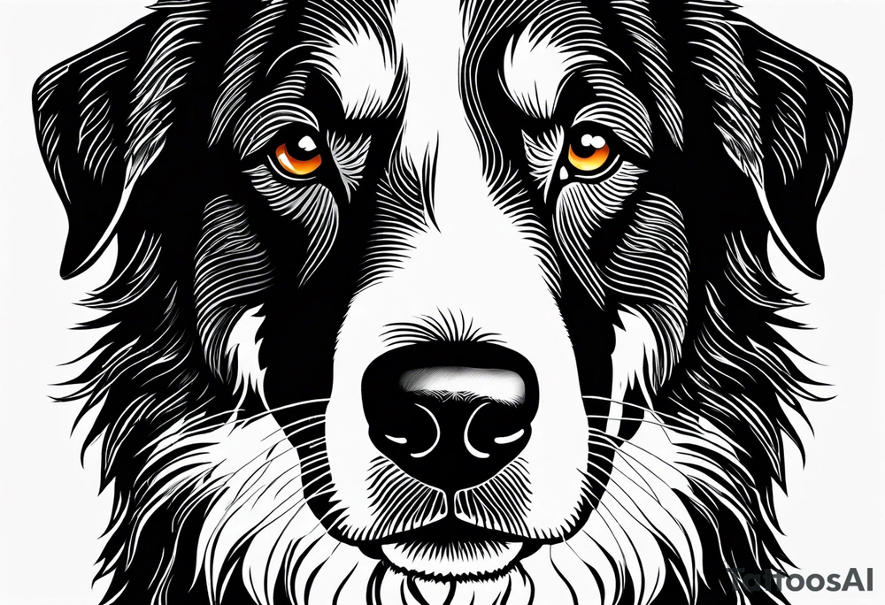 Sheepdog all black short hair with white nose one eye open one eye closed tattoo idea