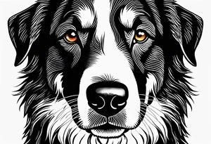 Sheepdog all black short hair with white nose one eye open one eye closed tattoo idea