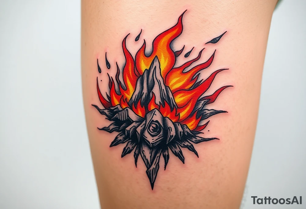 toxic world on fire tattoo idea