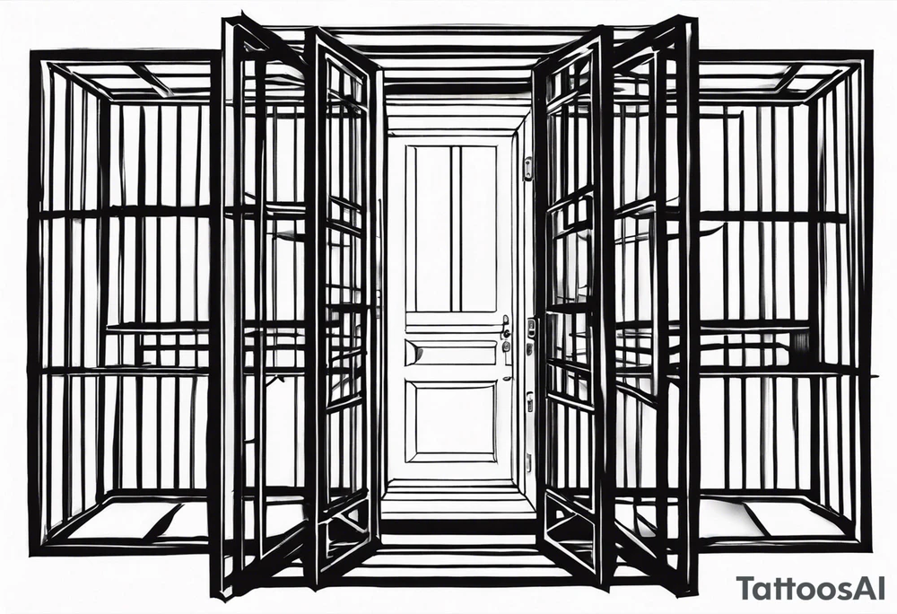 Empty biid cage door open artistic tattoo idea